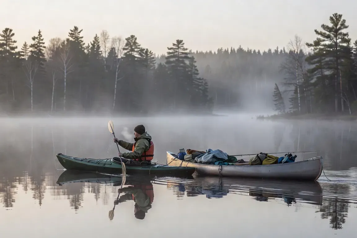 Canot-camping sur un lac sauvage du bouclier canadien