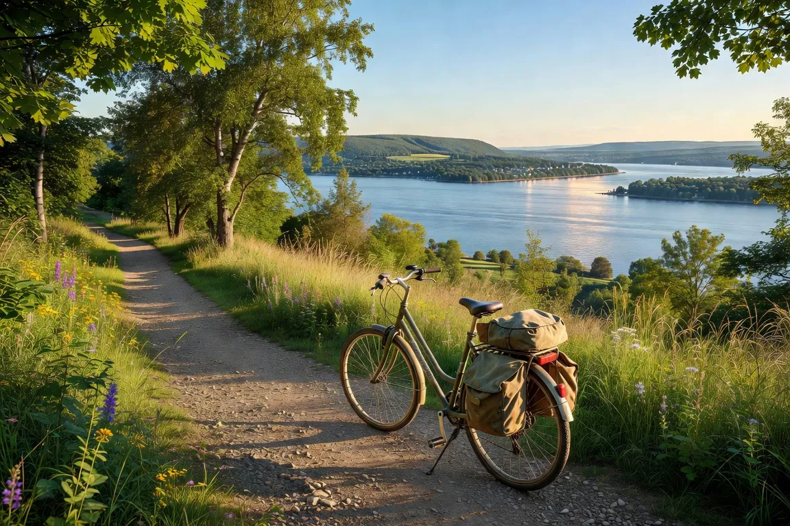 Cycliste sur une piste de la Route Verte au Québec en été