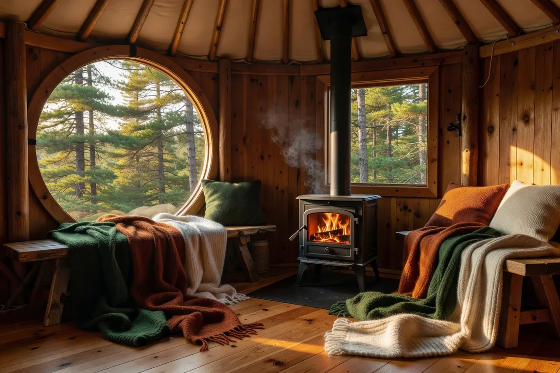 Yourte chauffée en forêt québécoise en hiver