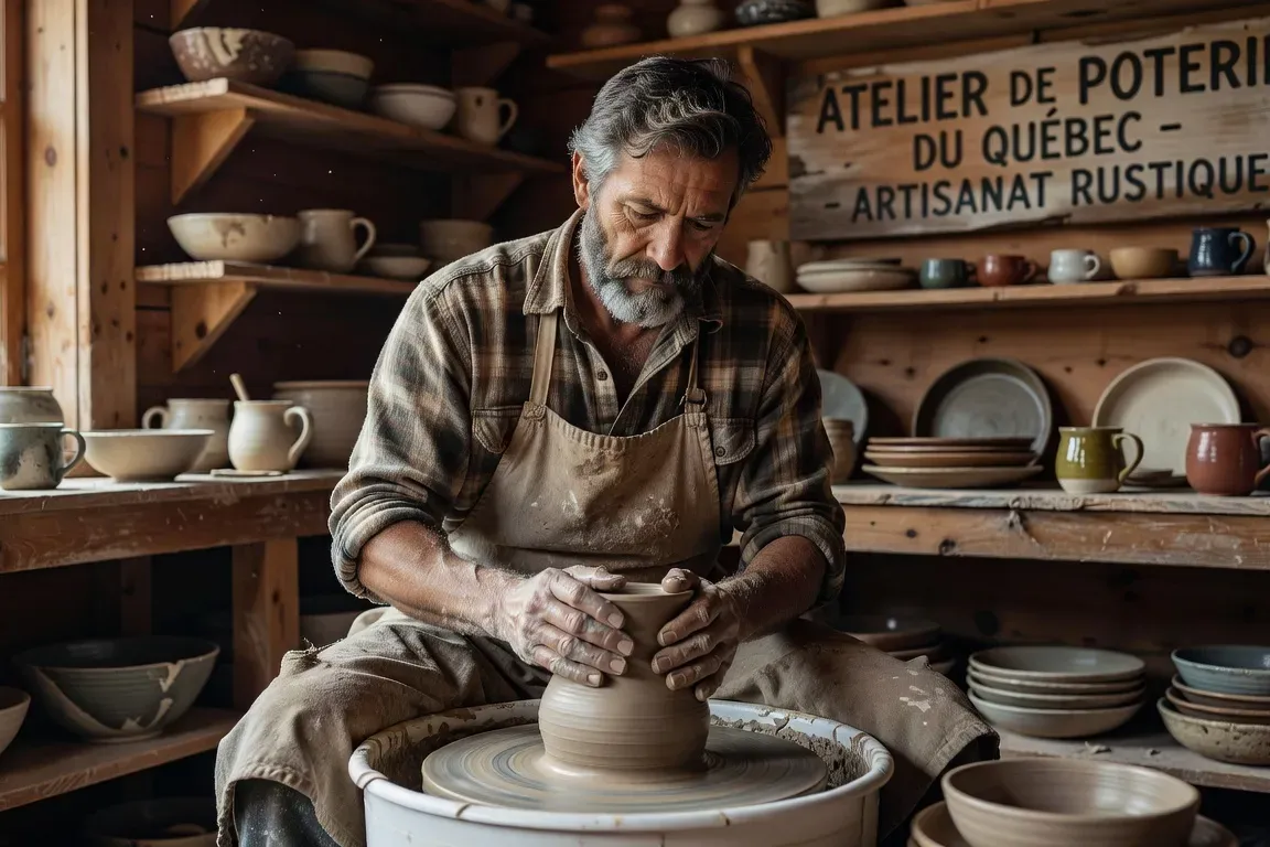 Artisan potier au travail dans son atelier de l'Île d'Orléans