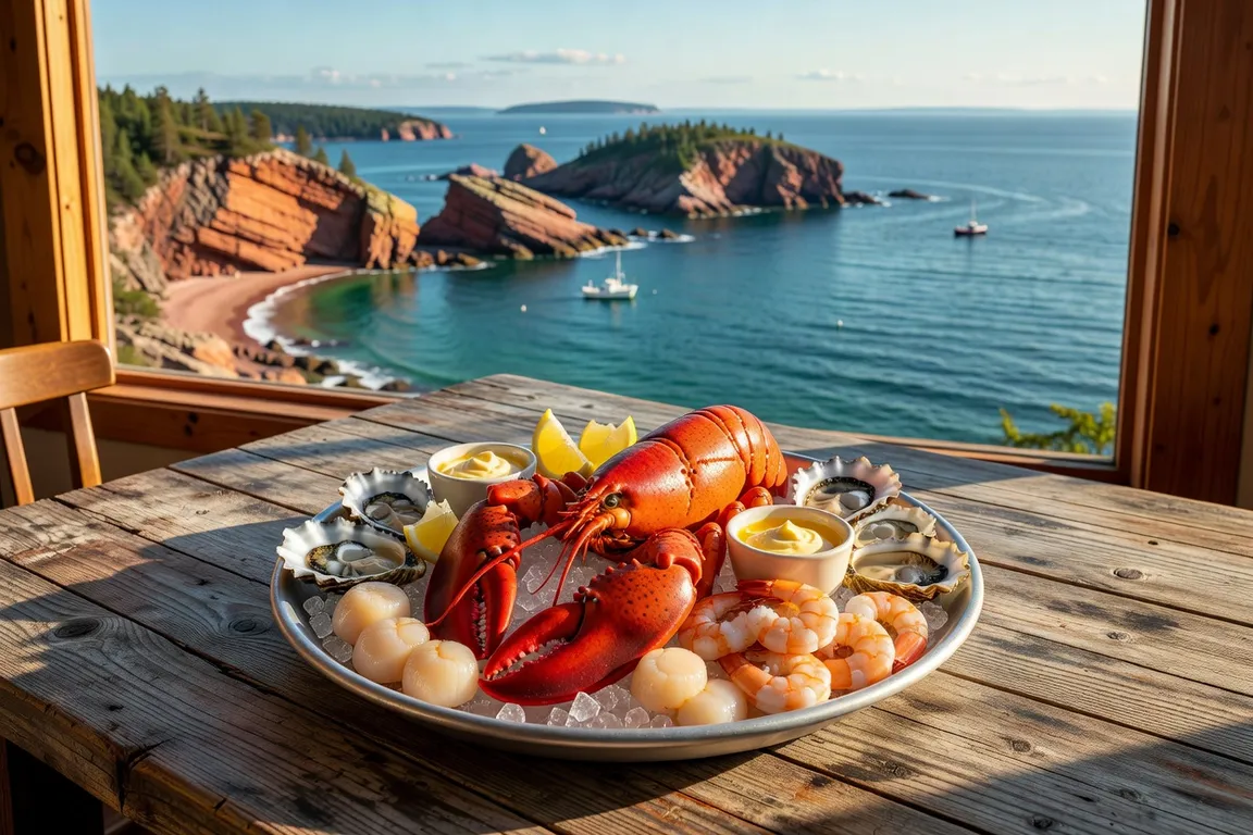 Étal de fruits de mer et homards frais aux Îles de la Madeleine