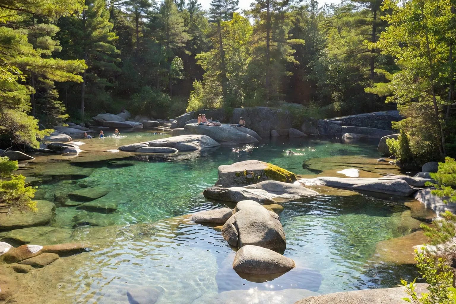 Piscines naturelles de Rawdon, eau cristalline entre les roches