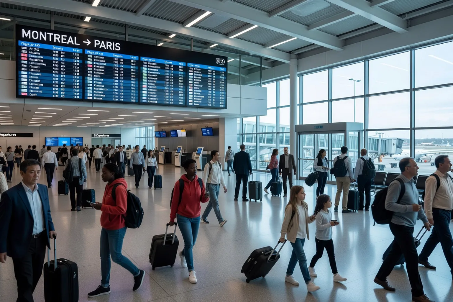 Aéroport international de Montréal-Trudeau, tableau des départs Paris-Montréal